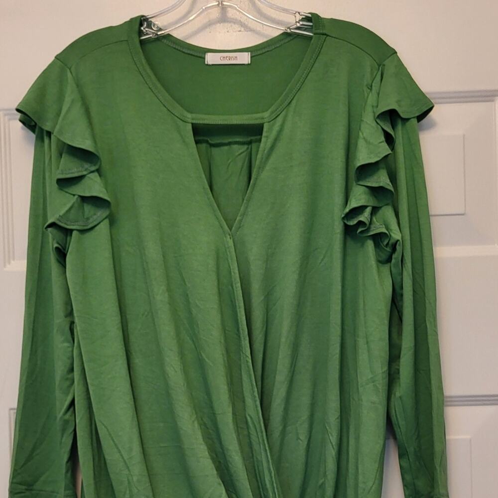 NEW BOHO Womens Blouse Green by Cherish (Size Lg